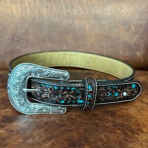 Ariat Girls 22” Leather Western Belt with Silver Tone Buckle